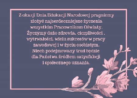 Ciemno fioletowa kartka z życzeniami z okazji dnia Edukacji Narodowej